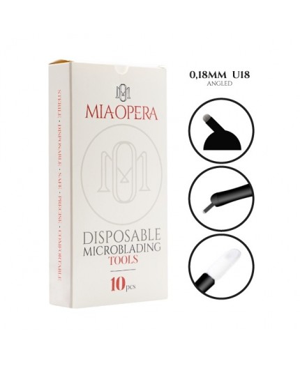 18 Microaghi a U - 0,18mm - 45° Angolati - 10 pz - Manipolo da Microblading MiaOpera 18 Microaghi a U - 0,18mm - 45° Angolati - 10 pz - Manipolo da Microblading MiaOpera
