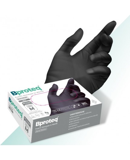 Guanti in Nitrile Neri Certificati CE - Senza Polvere - Bproteq - 100pz.