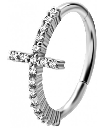 SS 316 HINGED RING SET W. ZIRCONIA (CROSS) 1,2x12mm WH