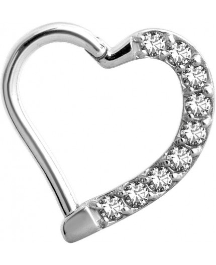 SS 316 JEWELLED HINGED HEART RING LEFT