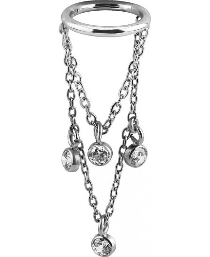 SS 316 CLICKER WITH JEWELLED DANGLE CHAINS 1,2x8mm WH