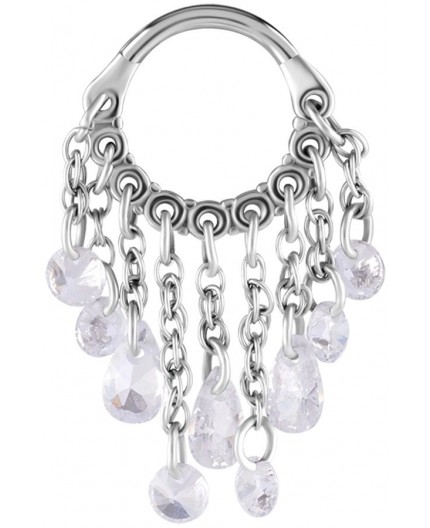 SS 316 HINGED RING WITH PEAR SHAPE AND ROUND STONE DANGLES 1,2x8mm WH