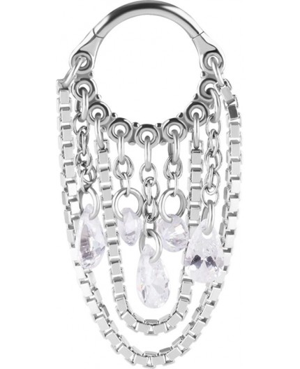 SS 316 HINGED RING WITH PEAR SHAPE AND ROUND STONE DANGLES 1,2x8mm WH