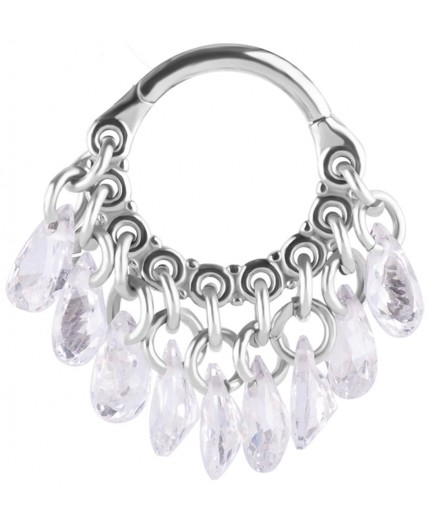 SS 316 HINGED RING WITH PEAR SHAPE STONE DANGLES 1,2x8mm WH
