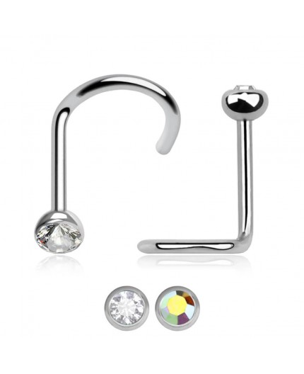 Piercing Naso Nose Screw in Acciaio Inox 316L con Cristallo Incastonato