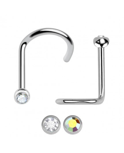 Piercing Naso Nose Screw in Titanio G23 ASTM F136 con Cristallo Incastonato