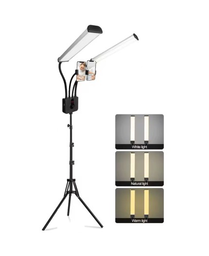 Lampada LED con Doppio Braccio - con Supporto Smartphone e Treppiede - Luce Calda Neutra Fredda